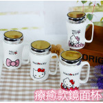 療癒居家生活百貨杯組【食在安心泡茶咖啡杯】鏡面杯加上可愛圖案心情立刻high起來/陶瓷杯子/創意鏡面馬克杯/ 辦公室保溫杯 /咖啡杯/ 牛奶水杯帶蓋