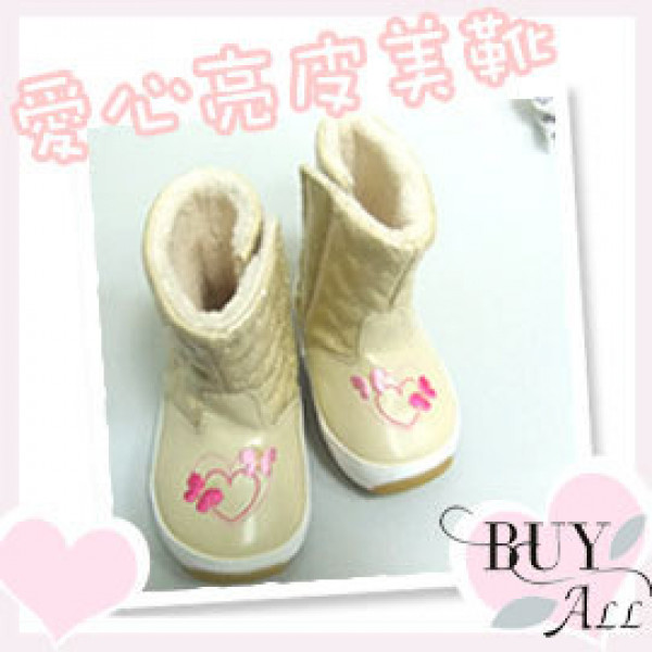 時尚女童靴~愛心亮皮膠底防滑保暖靴/兒童秋冬靴子